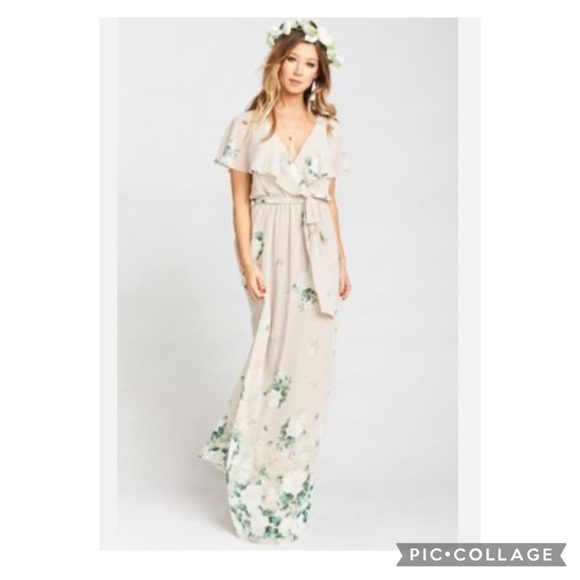 Show Me Your MuMu Audrey Beige Floral Chiffon Maxi Dress Size Small - Picture 13 of 14